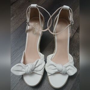 Kate Spade Tianna almond-toe bow leather espadrille wedge sandal Size 10